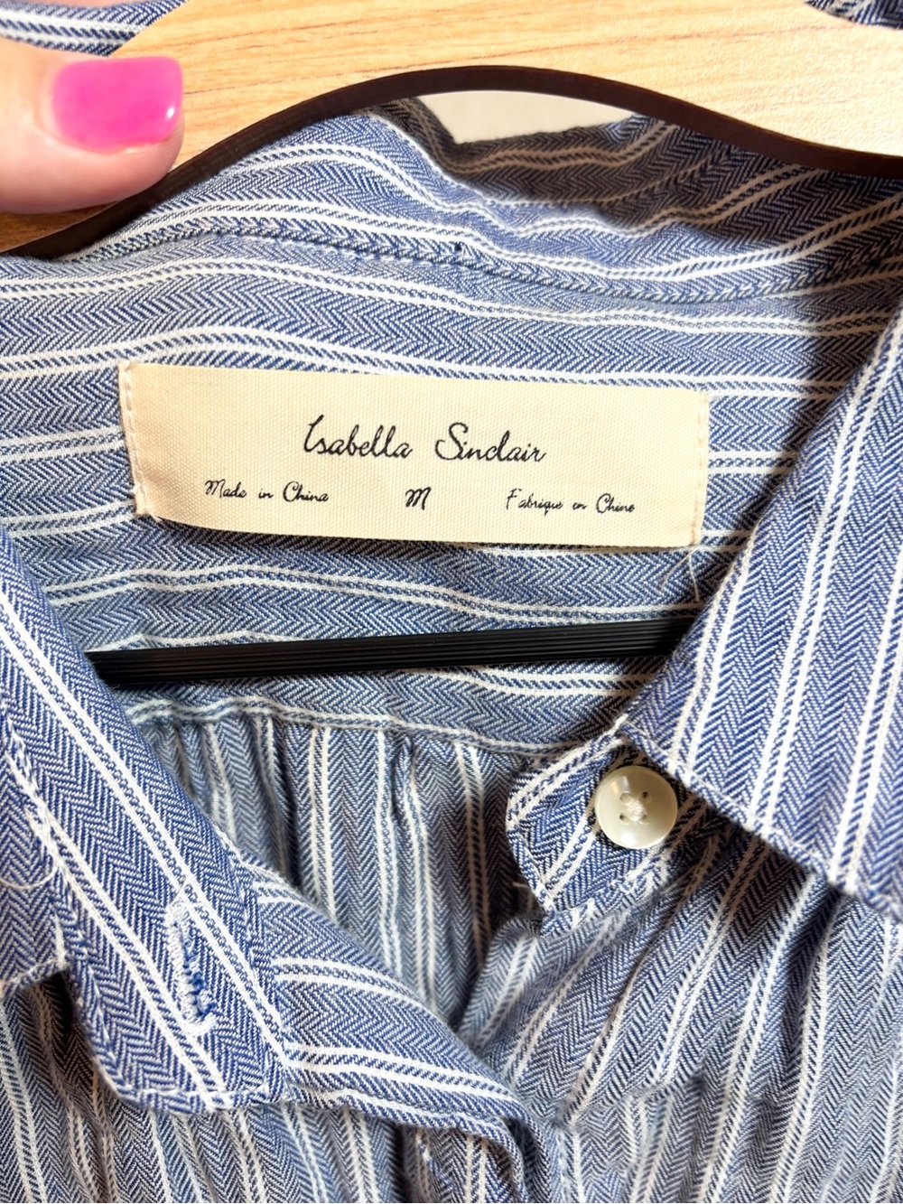 Anthropologie Isabella Sinclair Piper Blue White Stripe Ruffle Sleeve Dress Sz M - Picture 10 of 12